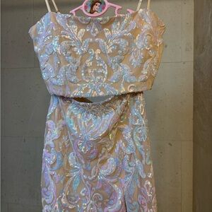 Iridescent Sequin Nude Two-Piece Dress
